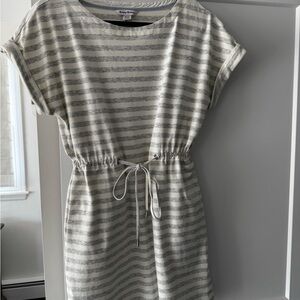 Tommy Bahama Striped Drawstring Mini Dress in Cream & Gray
